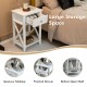 White storage end bedside nightstand featuring a spacious tabletop, practical drawer, and bottom open shelf for.